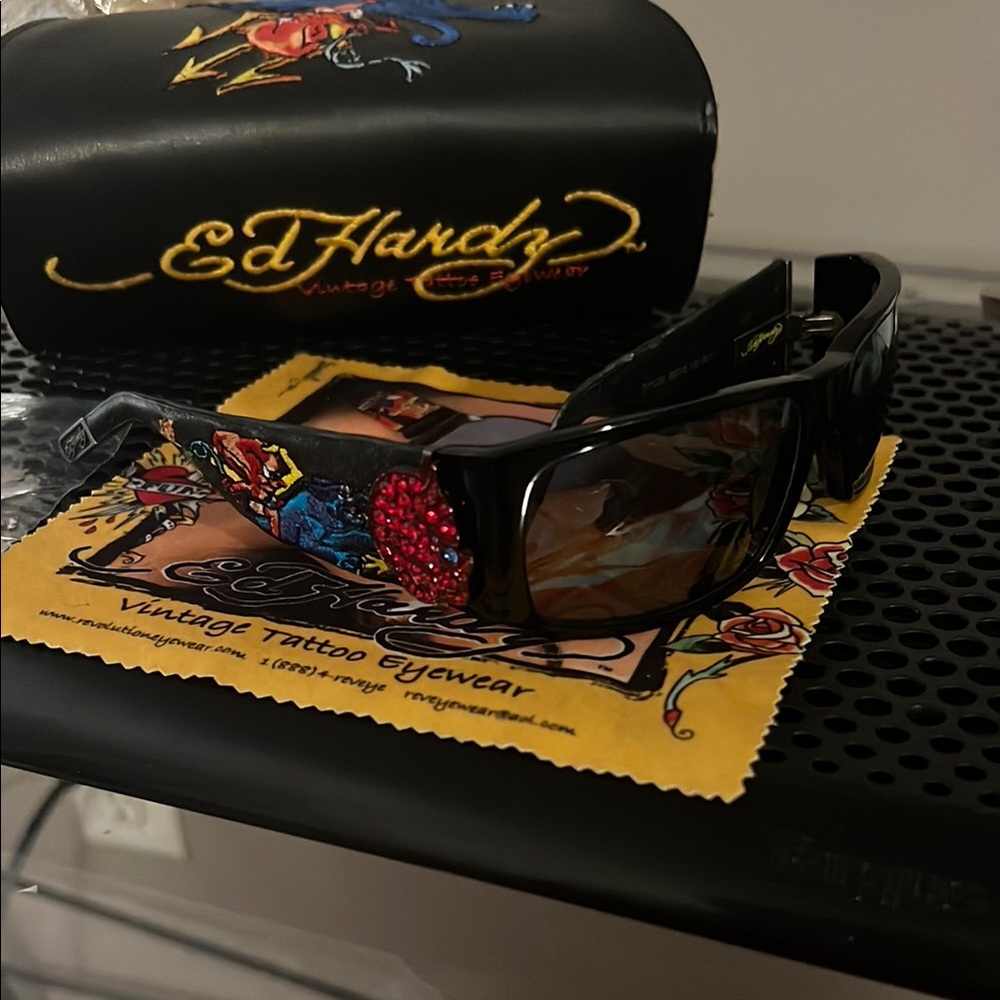 Ed Hardy Black and Red Devil Sunglasses Wraparound Style